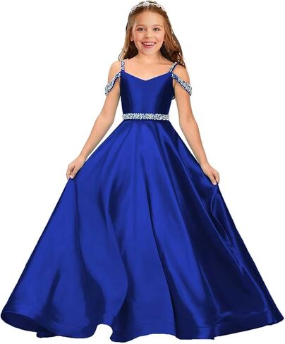 Beaded Flower Girl Dresses for Wedding Satin First Communion Dress Pageant Dress Ball Gown in Saudi Arabia