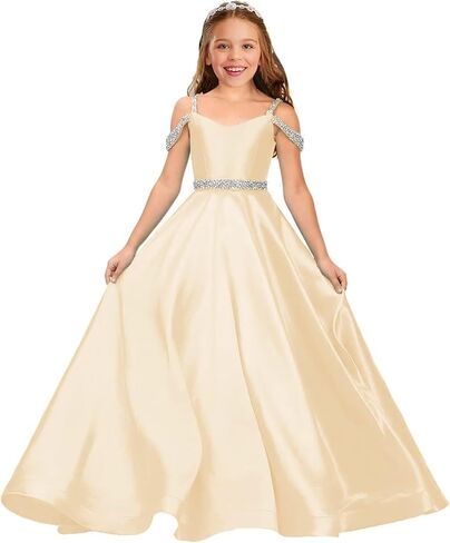 Beaded Flower Girl Dresses for Wedding Satin First Communion Dress Pageant Dress Ball Gown in Saudi Arabia