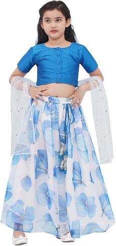 ملابس AJ DEZINES للأطفال الهندية العرقية من مزيج الحرير الأورجانزا المطبوع بالزهور من Lehenga Choli للفتيات in Kuwait