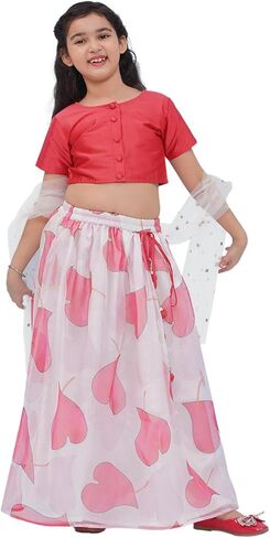 ملابس AJ DEZINES للأطفال الهندية العرقية من مزيج الحرير الأورجانزا المطبوع بالزهور من Lehenga Choli للفتيات in Kuwait