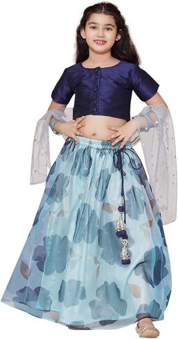 ملابس AJ DEZINES للأطفال الهندية العرقية من مزيج الحرير الأورجانزا المطبوع بالزهور من Lehenga Choli للفتيات in Kuwait