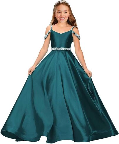 Beaded Flower Girl Dresses for Wedding Satin First Communion Dress Pageant Dress Ball Gown in Saudi Arabia