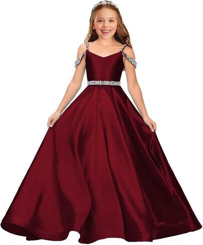 Beaded Flower Girl Dresses for Wedding Satin First Communion Dress Pageant Dress Ball Gown in Saudi Arabia