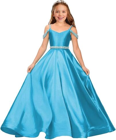 Beaded Flower Girl Dresses for Wedding Satin First Communion Dress Pageant Dress Ball Gown in Saudi Arabia