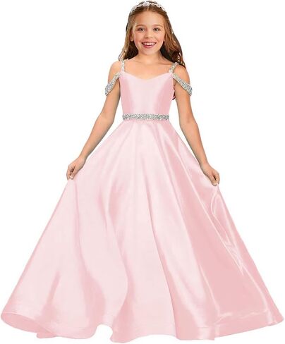 Beaded Flower Girl Dresses for Wedding Satin First Communion Dress Pageant Dress Ball Gown in Saudi Arabia