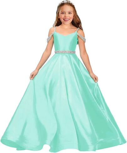Beaded Flower Girl Dresses for Wedding Satin First Communion Dress Pageant Dress Ball Gown in Saudi Arabia
