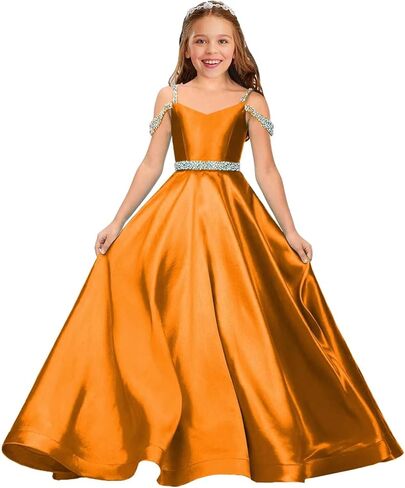 Beaded Flower Girl Dresses for Wedding Satin First Communion Dress Pageant Dress Ball Gown in Saudi Arabia