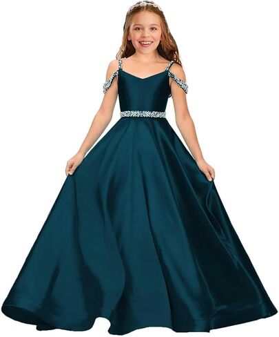 Beaded Flower Girl Dresses for Wedding Satin First Communion Dress Pageant Dress Ball Gown in Saudi Arabia