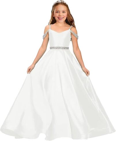 Beaded Flower Girl Dresses for Wedding Satin First Communion Dress Pageant Dress Ball Gown in Saudi Arabia