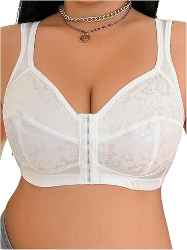 MakeMeChic Women's Plus Size Full Coverage Front Closure Minimizer Bra Wirefree Bras Comfort Non Padded Wide Straps Support in Saudi Arabia