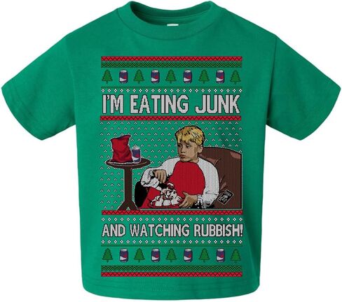 Wild Bobby I'm Eating Junk and Watching Rubbish Ugly Christmas Toddler Crew T-Shirt in Saudi Arabia