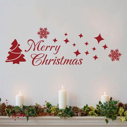 MoharWall Christmas Tree Stickers Decor Winter Snow Large Wall Decals Merry Christmas Window Cling Quotes Star Vinyl Art Decoration in Saudi Arabia