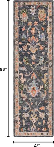 سجادة SAFAVIEH Blossom Collection - 2'3" x 8'، رمادي داكن ومريمية، تصميم زهور، صوف مصنوع يدويًا، مثالية لغرفة المعيشة وغرفة النوم وغرفة الطعام (BLM465H-28) in Kuwait