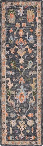 سجادة SAFAVIEH Blossom Collection - 2'3" x 8'، رمادي داكن ومريمية، تصميم زهور، صوف مصنوع يدويًا، مثالية لغرفة المعيشة وغرفة النوم وغرفة الطعام (BLM465H-28) in Kuwait