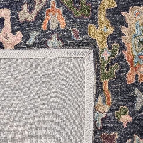 سجادة SAFAVIEH Blossom Collection - 2'3" x 8'، رمادي داكن ومريمية، تصميم زهور، صوف مصنوع يدويًا، مثالية لغرفة المعيشة وغرفة النوم وغرفة الطعام (BLM465H-28) in Kuwait