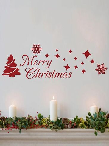 MoharWall Christmas Tree Stickers Decor Winter Snow Large Wall Decals Merry Christmas Window Cling Quotes Star Vinyl Art Decoration in Saudi Arabia