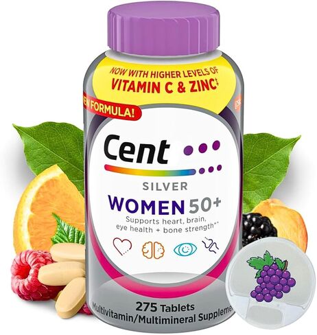 Silver Women 50 Plus, Multivitamin for Women, Minerals, Vitamins & Supplements Hair Skin and Nails Vitamins, Vitamin C, Antioxidants Supplement, 275Ct Tablets (275) in Saudi Arabia