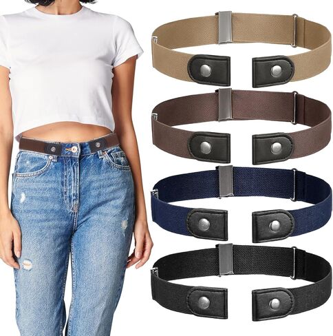 4pcs No Buckle Belt, Adjustable Elastic Belts for Women, Stretch Invisible Belts for Jeans, 4 Colors in Saudi Arabia