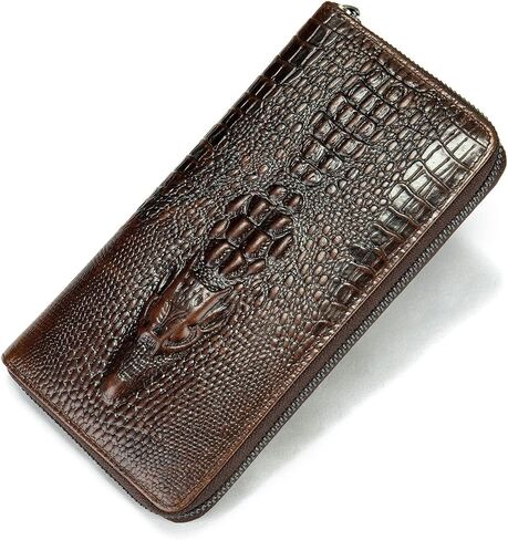 Men's Genuine Leather Long Zip Around Wallet RFID Blocking Checkbook & Credit Card Holder Personalized Design (Coffee) in Saudi Arabia
