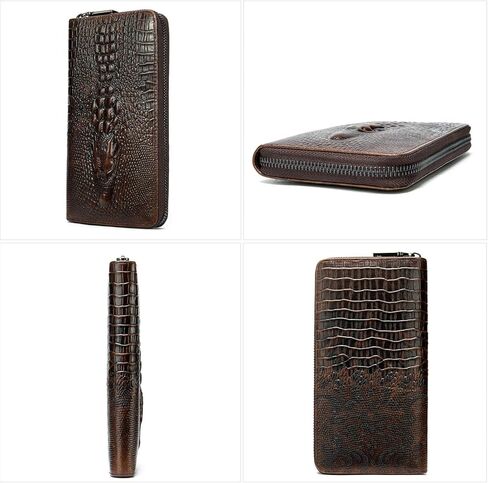 Men's Genuine Leather Long Zip Around Wallet RFID Blocking Checkbook & Credit Card Holder Personalized Design (Coffee) in Saudi Arabia