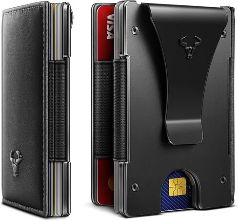Mens Money Clip,Slim Leather Wallet Card Case For Men Expandable for 11 Cards RFID Blocking in Saudi Arabia