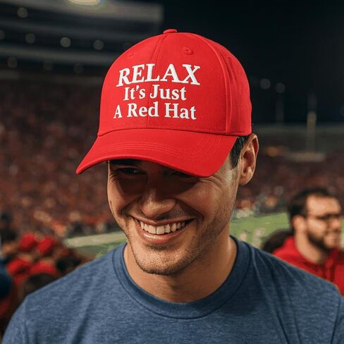 Relax It's Just a Red Hat – قبعة بيسبول محاكاة ساخرة مضحكة، نسيج قطني طويل مطرز، حزام لاصق قابل للتعديل in Saudi Arabia