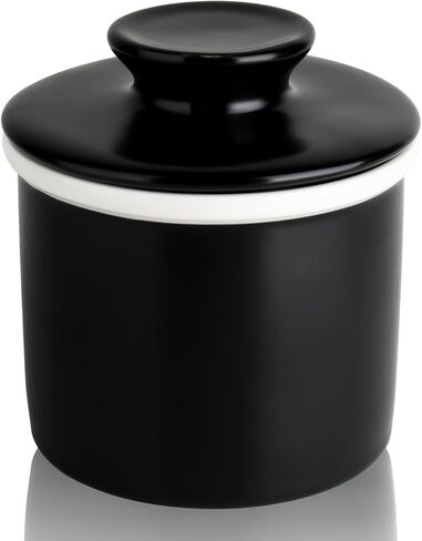 Sweese Elegant Embossed Butter Dish with Recess - Butter Crock for Counter with Water Line for Spreadable Butter - French Butter Keeper with Lid - No More Hard Butter - White in Kuwait