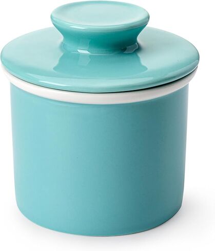 Sweese Elegant Embossed Butter Dish with Recess - Butter Crock for Counter with Water Line for Spreadable Butter - French Butter Keeper with Lid - No More Hard Butter - White in Kuwait