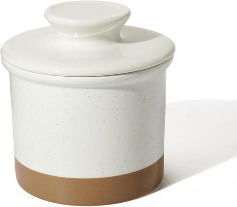 Sweese Elegant Embossed Butter Dish with Recess - Butter Crock for Counter with Water Line for Spreadable Butter - French Butter Keeper with Lid - No More Hard Butter - White in Kuwait