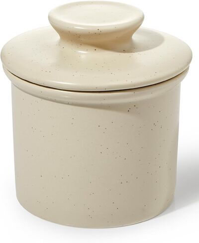 Sweese Elegant Embossed Butter Dish with Recess - Butter Crock for Counter with Water Line for Spreadable Butter - French Butter Keeper with Lid - No More Hard Butter - White in Kuwait