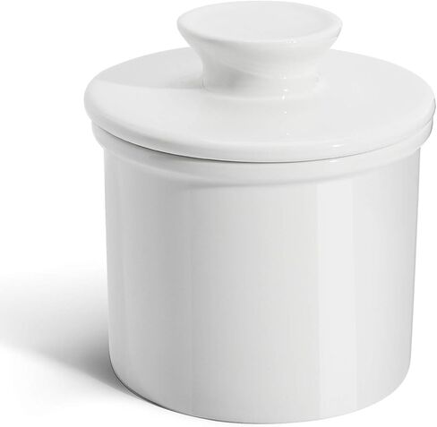 Sweese Elegant Embossed Butter Dish with Recess - Butter Crock for Counter with Water Line for Spreadable Butter - French Butter Keeper with Lid - No More Hard Butter - White in Kuwait