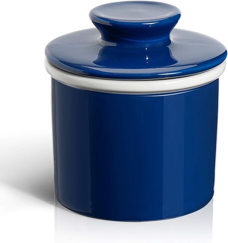Sweese Elegant Embossed Butter Dish with Recess - Butter Crock for Counter with Water Line for Spreadable Butter - French Butter Keeper with Lid - No More Hard Butter - White in Kuwait