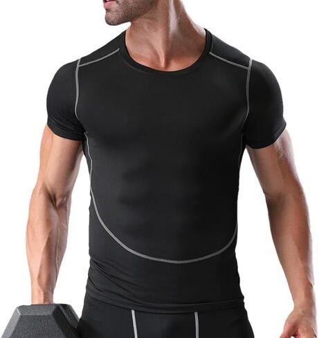 Men's Compression Short Sleeve Shirt,Moisture-Wicking Athletic Baselayer for Running,Workout,Tight-Fit Performance Top in Saudi Arabia