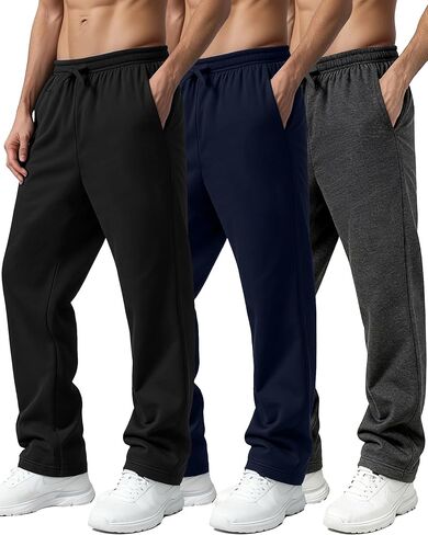 Vividpoint 3 Pack Fleece Sweatpants for Men Open Bottom Baggy Drawstring Athletic Sweat Pants with Pockets in Saudi Arabia