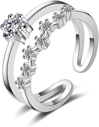 Adjustable Double Star Ring with Zirconia, Dainty Five-Point Open Band Stackable Jewelry for Women, Minimalist Gift in Saudi Arabia