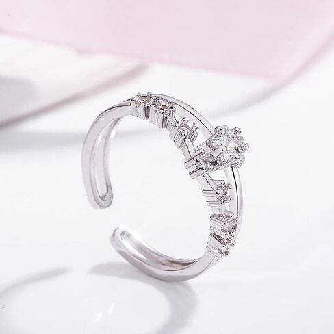 Adjustable Double Star Ring with Zirconia, Dainty Five-Point Open Band Stackable Jewelry for Women, Minimalist Gift in Saudi Arabia