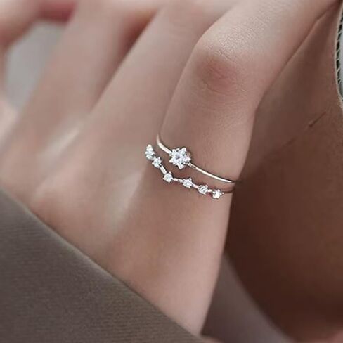 Adjustable Double Star Ring with Zirconia, Dainty Five-Point Open Band Stackable Jewelry for Women, Minimalist Gift in Saudi Arabia