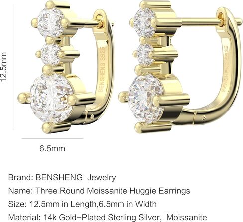 925 Sterling Silver Round Moissanite Small Dainty Huggie Earrings | Graceful Lightweight Huggie Hoops 丨Hypoallergenic Classic Jewelry Gift for Women in Saudi Arabia