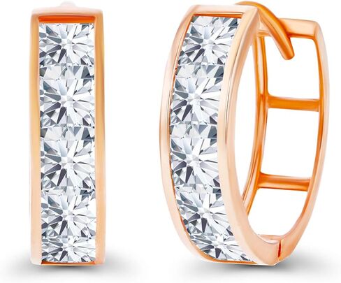 الصلبة 14K الذهب 4x14mm حقيقية المولد مربع قطع قناة مجموعة Huggie أقراط للنساء | جوهرة الميلاد مربعة 3 مم | أقراط هاجي هوب من الأحجار الكريمة الطبيعية أو المصنعة للنساء in Kuwait
