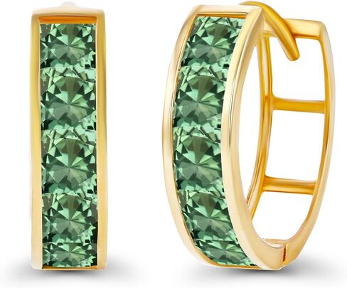 الصلبة 14K الذهب 4x14mm حقيقية المولد مربع قطع قناة مجموعة Huggie أقراط للنساء | جوهرة الميلاد مربعة 3 مم | أقراط هاجي هوب من الأحجار الكريمة الطبيعية أو المصنعة للنساء in Kuwait