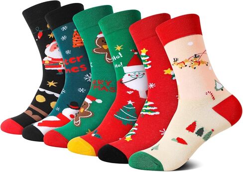 Jspupifip 6 Pairs Funny Christmas Socks for Women, Novelty Xmas Crew Sock Cozy Thick Cotton Socks for Christmas Gifts in Saudi Arabia