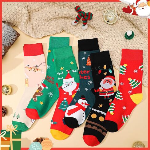 Jspupifip 6 Pairs Funny Christmas Socks for Women, Novelty Xmas Crew Sock Cozy Thick Cotton Socks for Christmas Gifts in Saudi Arabia