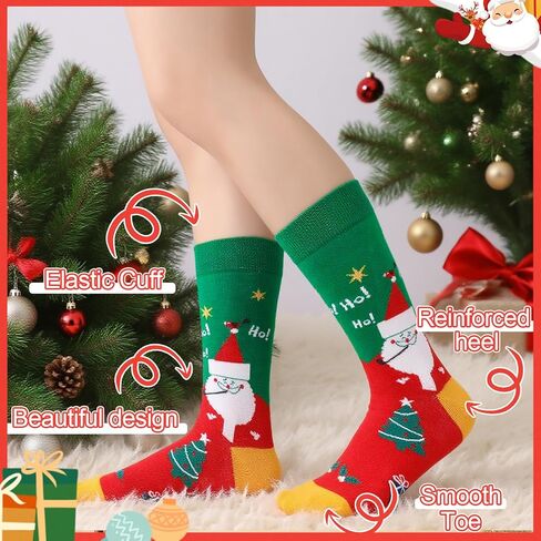 Jspupifip 6 Pairs Funny Christmas Socks for Women, Novelty Xmas Crew Sock Cozy Thick Cotton Socks for Christmas Gifts in Saudi Arabia
