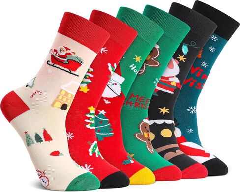 Jspupifip 6 Pairs Funny Christmas Socks for Women, Novelty Xmas Crew Sock Cozy Thick Cotton Socks for Christmas Gifts in Saudi Arabia
