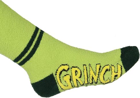جورب شبشب نسائي من Bioworld Dr Seuss The Grinch مصنوع من القطيفة لعيد الميلاد المجيد وجه عالي للركبة in Kuwait