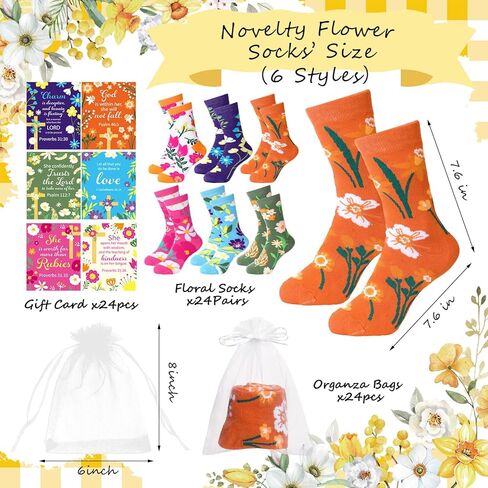 24 Sets Christian Floral Socks Christmas Religious Gift Novelty Floral Crew Socks Bulk with Religious Bible Card for Women in Saudi Arabia