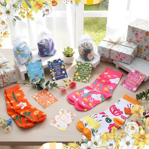 24 Sets Christian Floral Socks Christmas Religious Gift Novelty Floral Crew Socks Bulk with Religious Bible Card for Women in Saudi Arabia