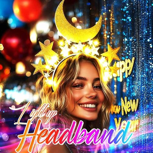 GORTIN Light up Star Headband Gold Christmas Headbands LED New Years Costume Hair Accessories for Women in Saudi Arabia
