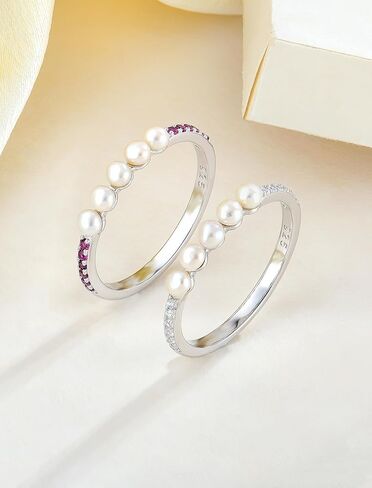 Pearl Stackable Rings For Women, 925 Sterling Silver Birthstone Eternity Ring Freshwater Culture Pearl Rings for Her Jewelry Gifts in Saudi Arabia
