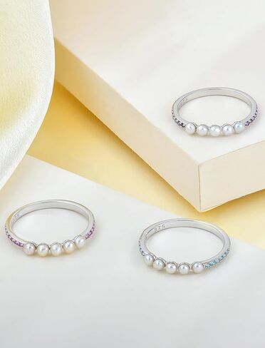 Pearl Stackable Rings For Women, 925 Sterling Silver Birthstone Eternity Ring Freshwater Culture Pearl Rings for Her Jewelry Gifts in Saudi Arabia